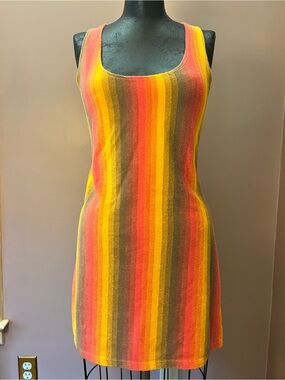 Urban Outfitters Ecote Lola Terry Cloth Striped Rasta Mini Dress Cover Up L